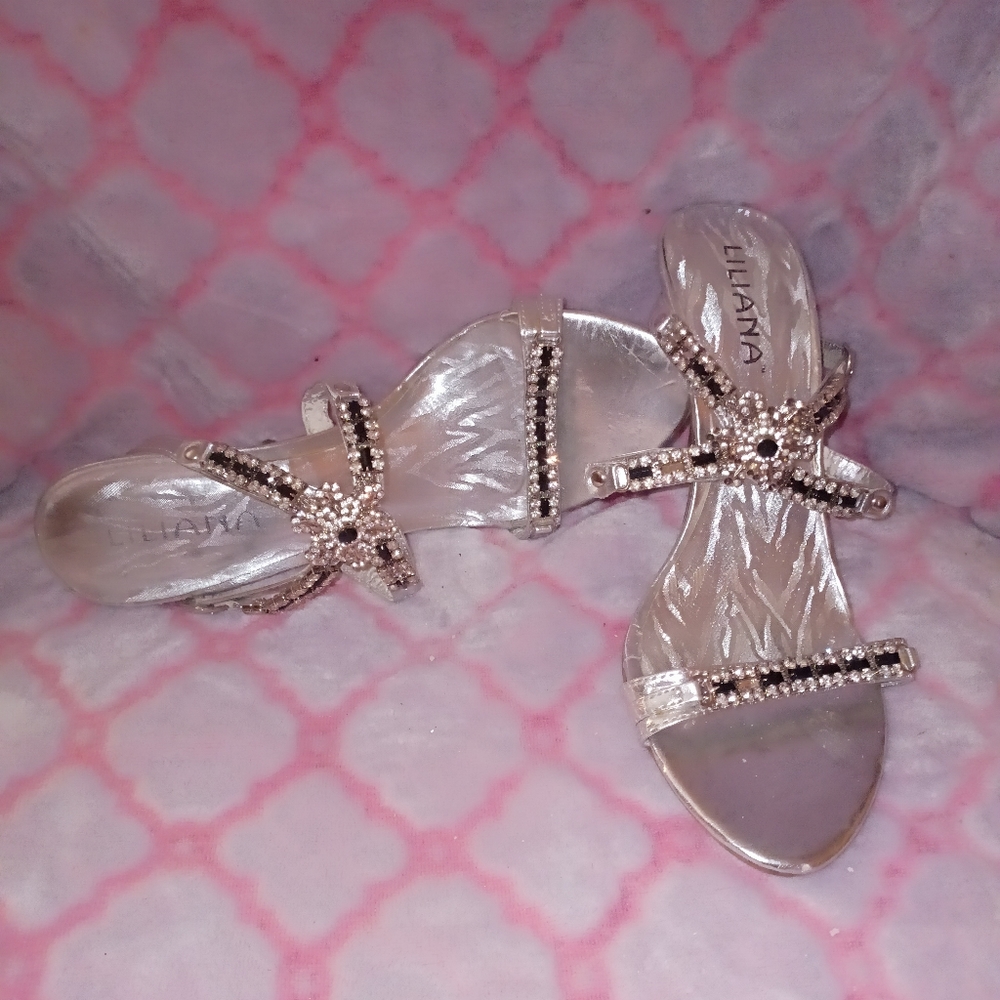 Liliana Silver W/ Chocolate & Black Rhinestones High Heels